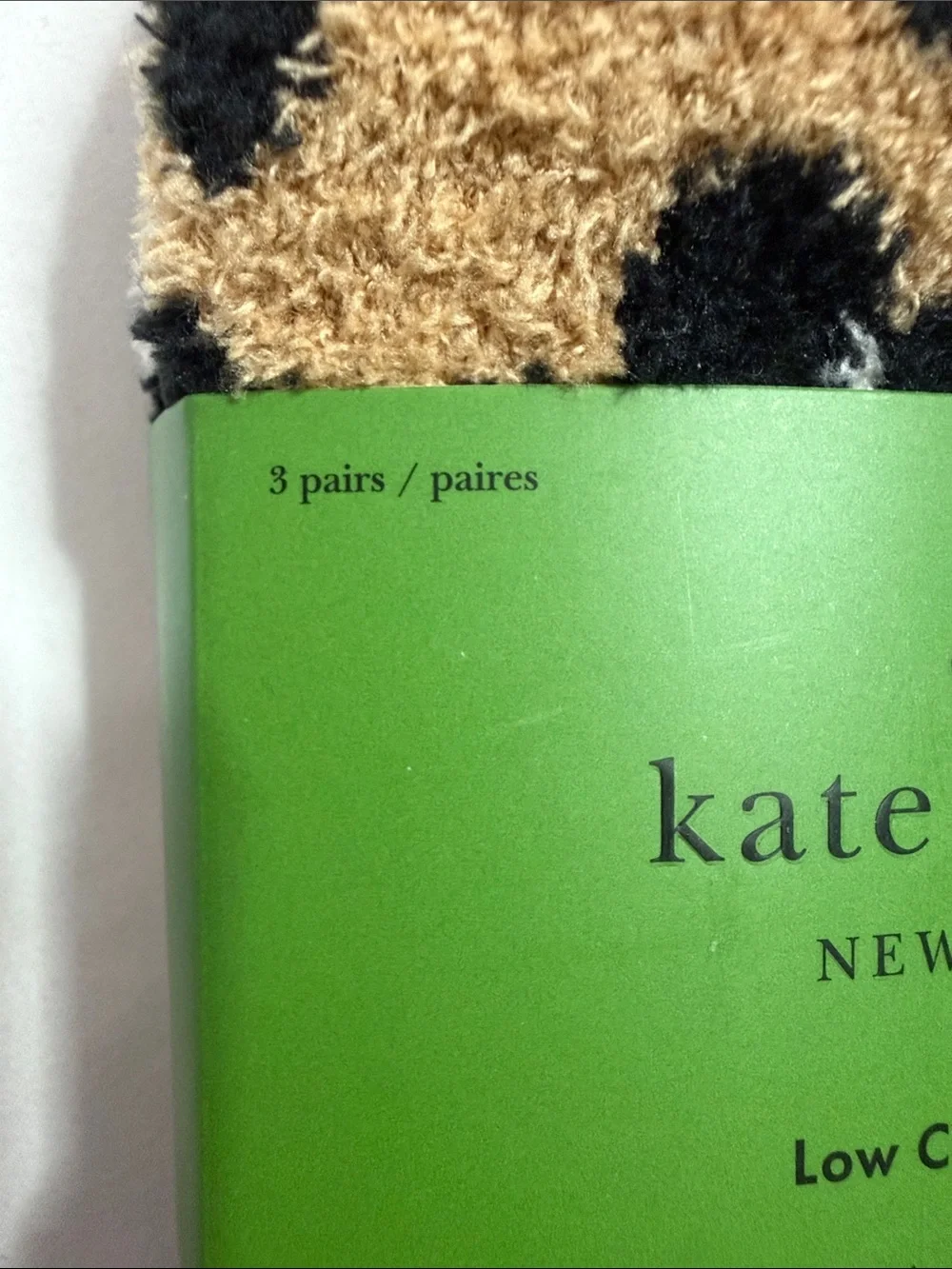 kate spade Leopard Print Fuzzy Ankle Socks in Tan, Black & White‎ set of 3 pairs